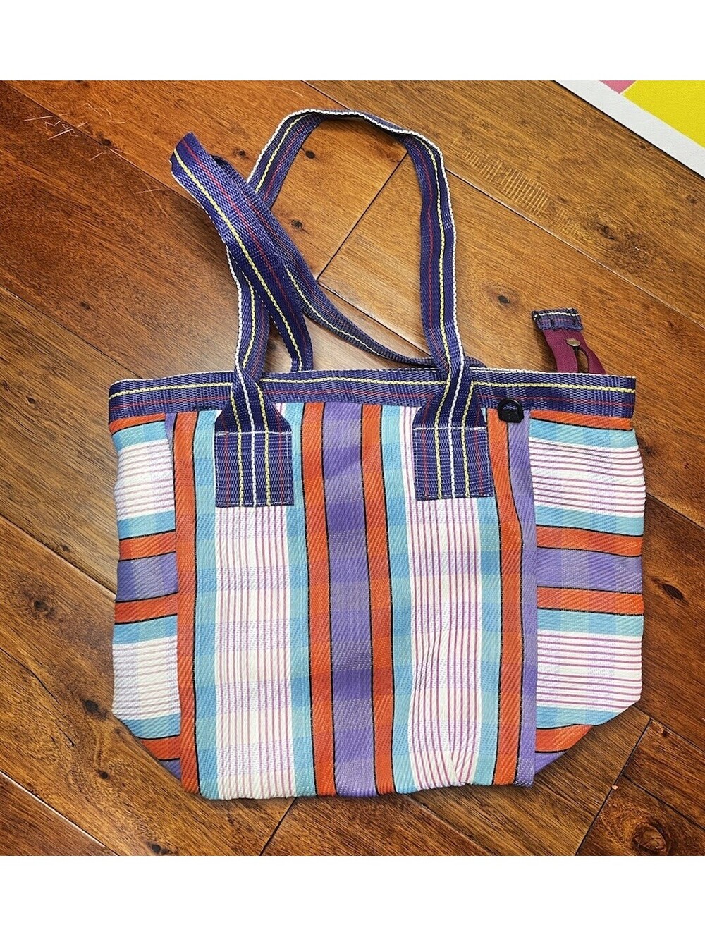 Vaan & Co Colorful Woven Mesh Market Tote Bag Striped Beach Shopper Zipper Top